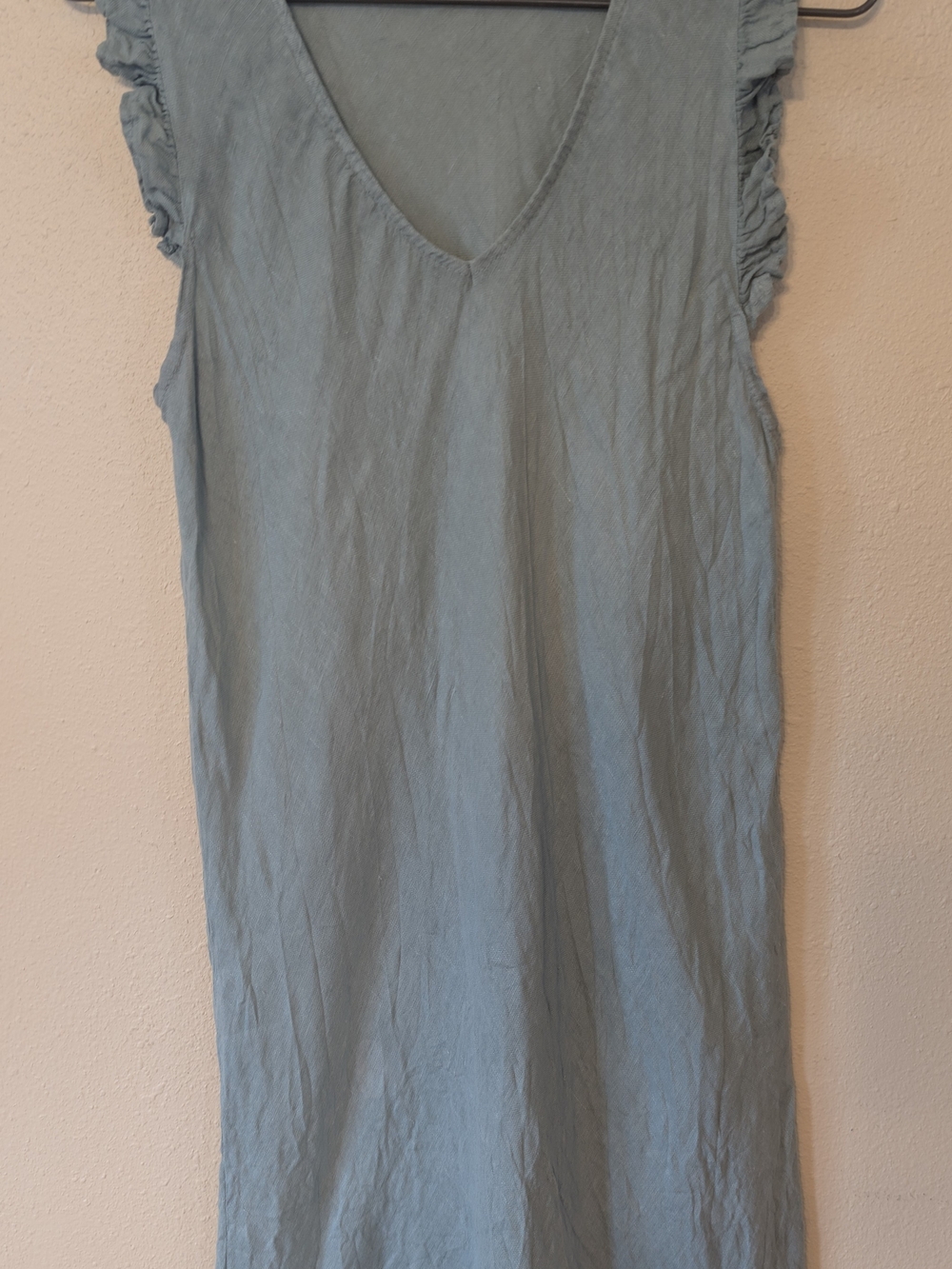 Asymmetrical Light Bluish Green V-Neck Ruffle Sleeve Dress M